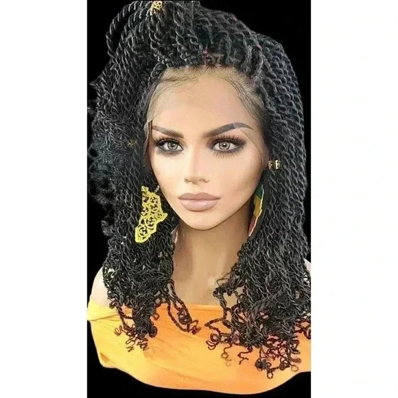Handmade Braided braided wig Jet Black Kinky twists wig 360 Lace Closure. NWT - Picture 6 of 16